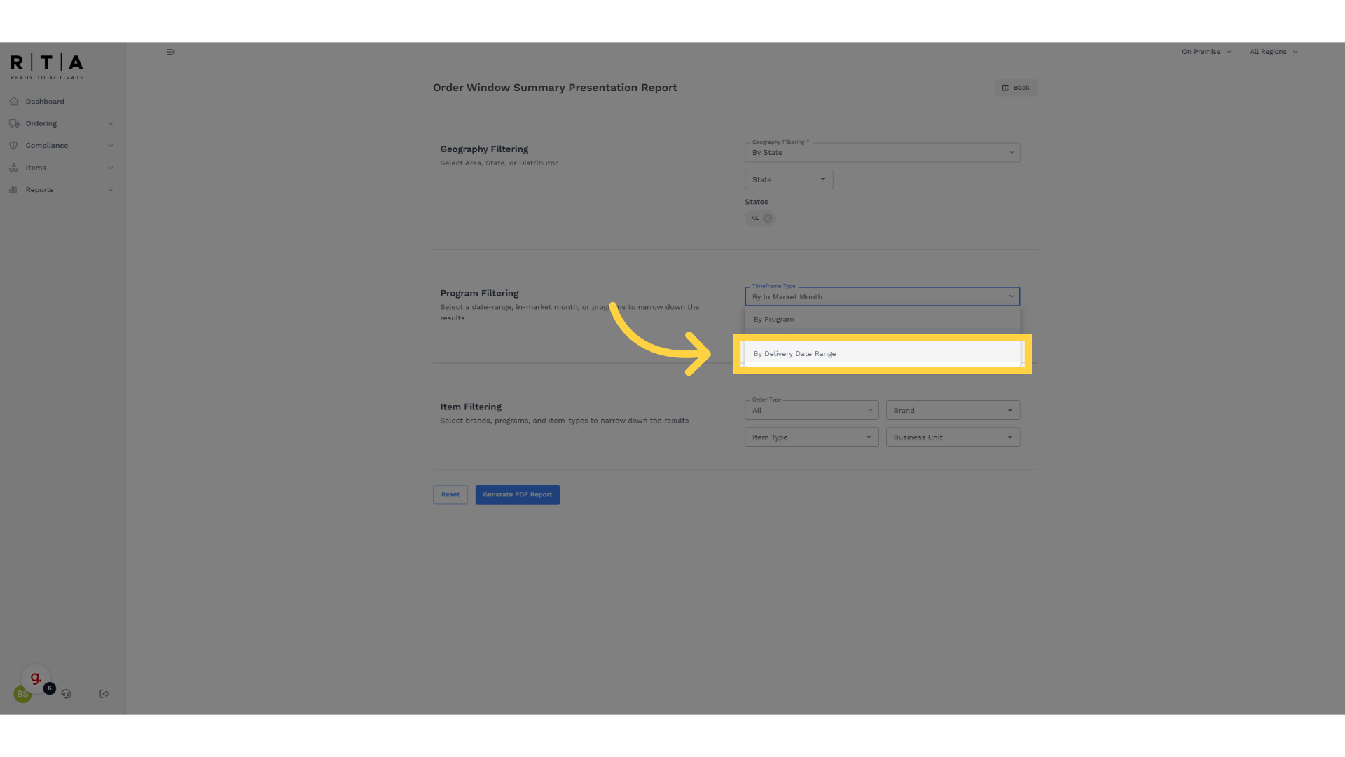 Click 'By Delivery Date Range'