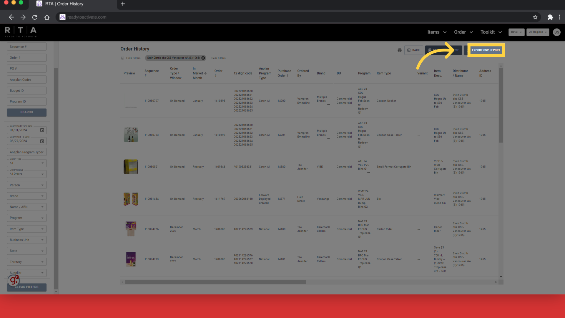 Click 'Export CSV Report'