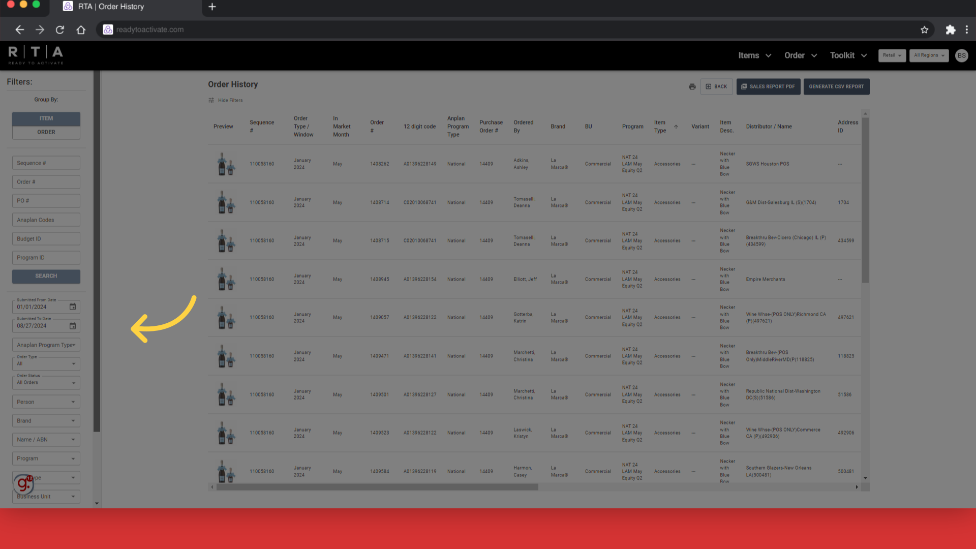 Click 'Filters:Group By:ITEMORDERSequence #Sequence #Order #Order #PO #PO #Anaplan CodesAnaplan CodesBudget IDBudget IDProgram IDProgram IDSEARCHSubmitted From DateSubmitted From DateSubmitted To...'