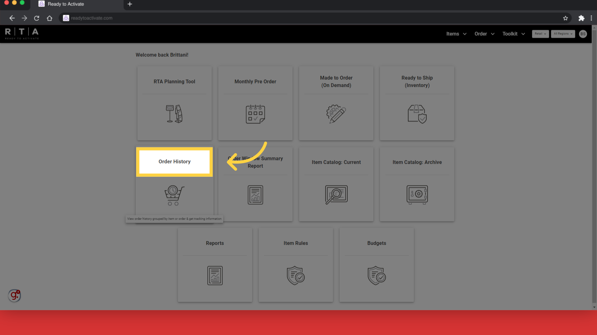 Click 'Order History'