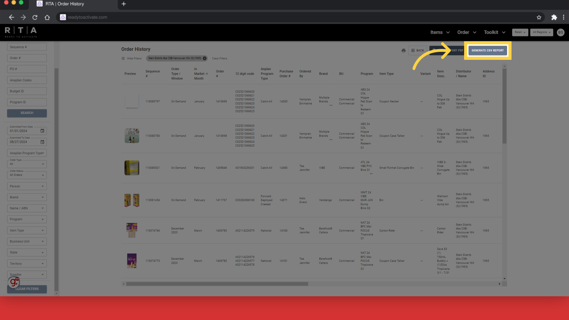 Click 'Generate CSV Report'