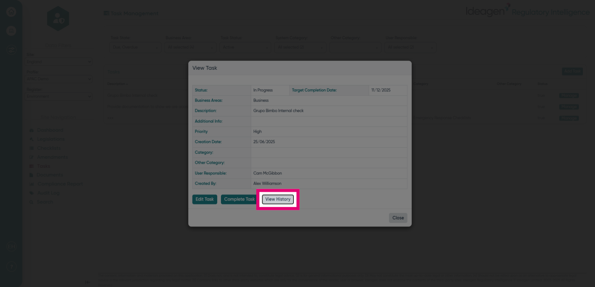Click 'View History'