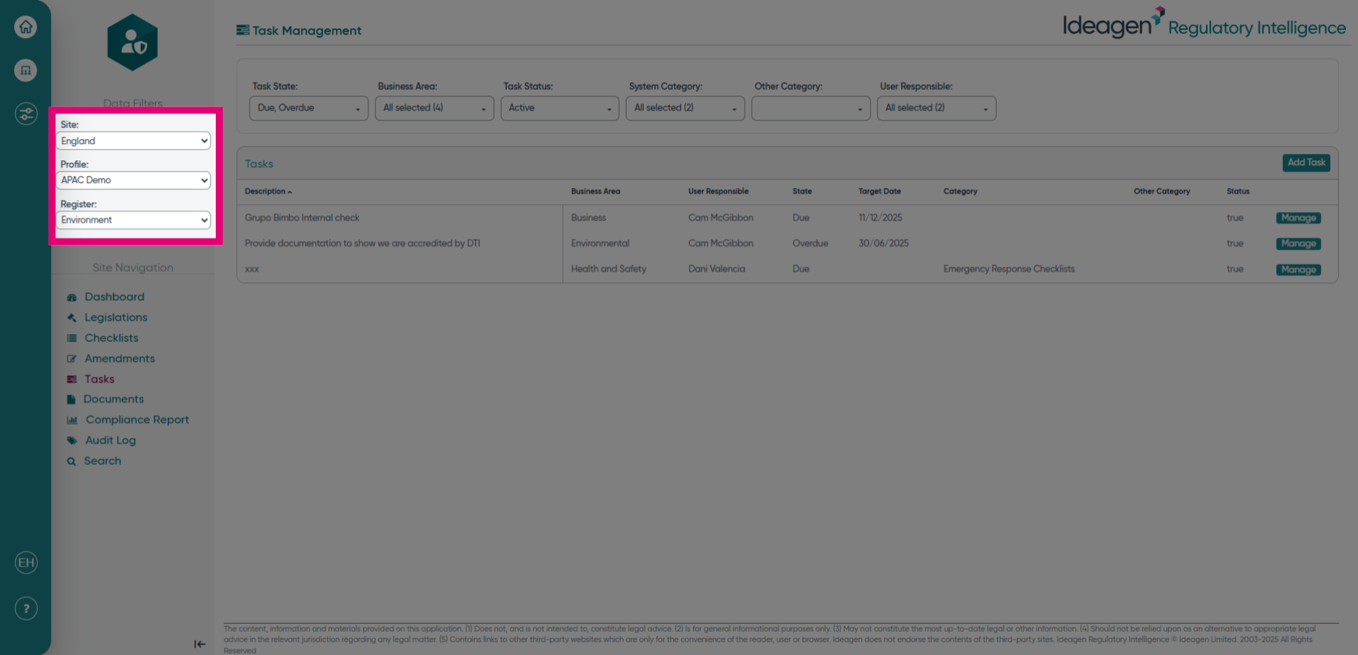 Select the Site, Profile and Register