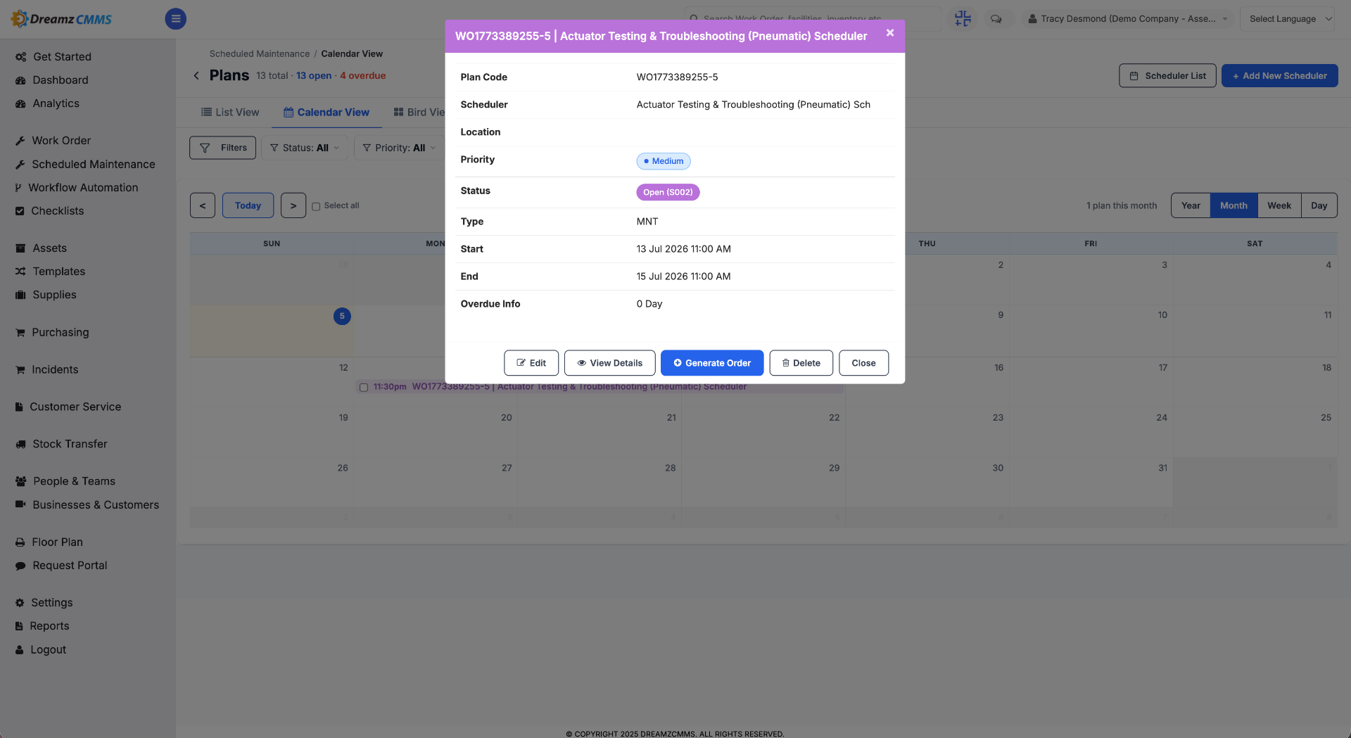 Plan details in the calendar view