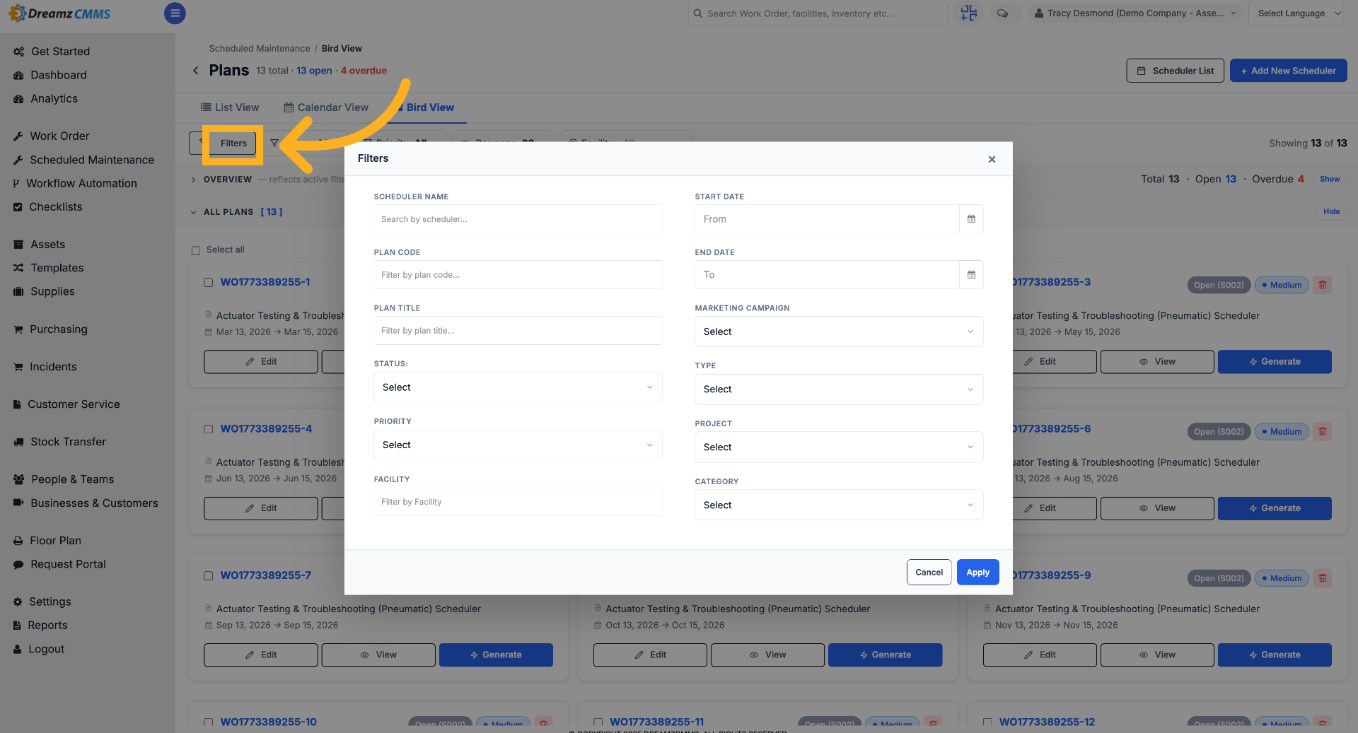 Open Filters Menu
