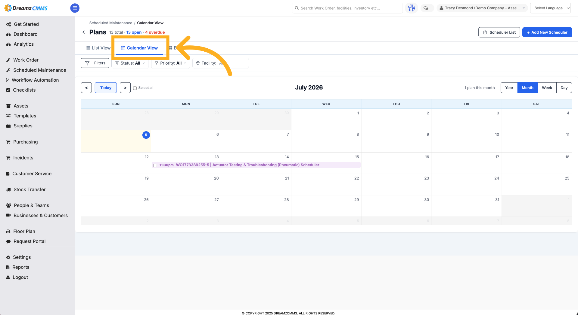 Switch to Calendar View