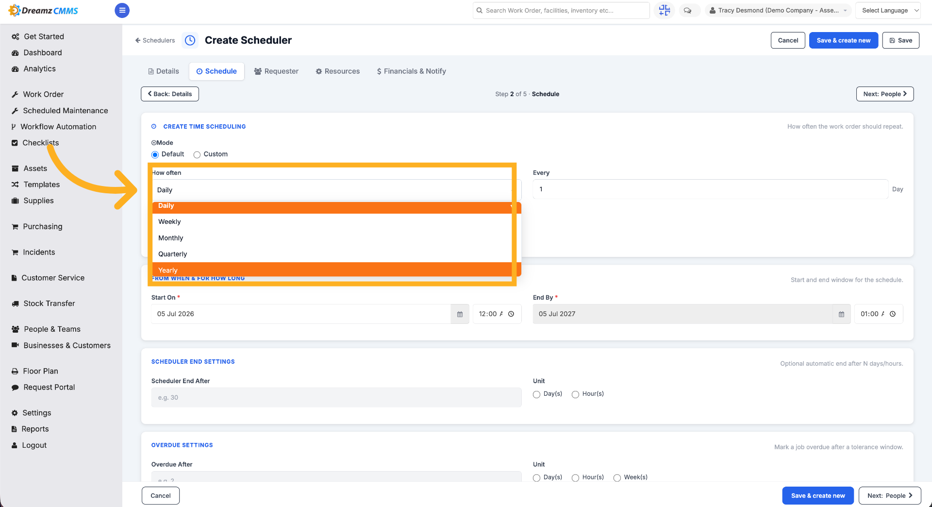 Choose from Scheduling options how often the scheduler will trigger