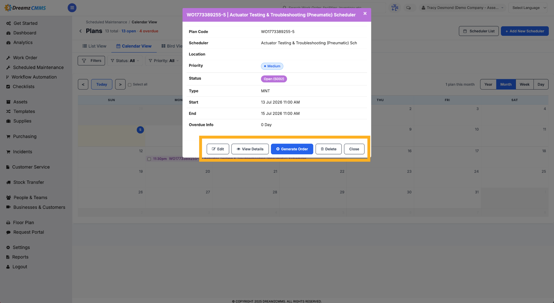 Perform actions in calendar view