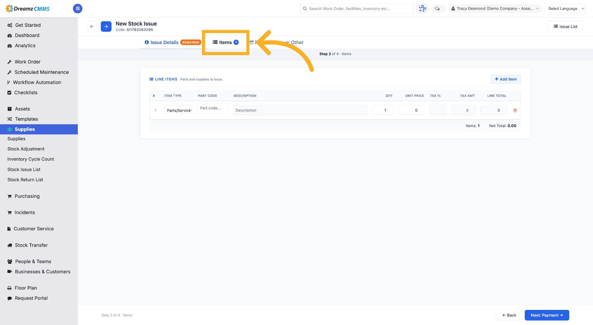 Access Items Section