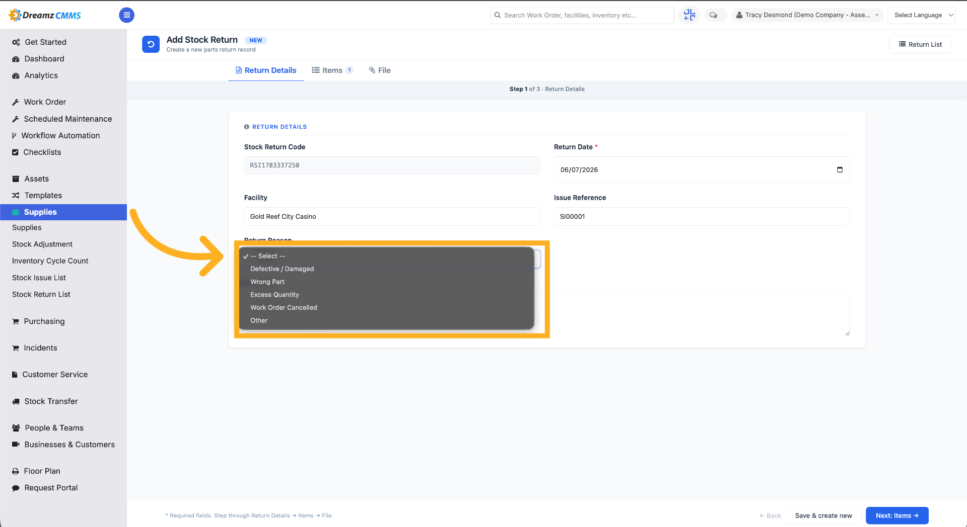 Select Return Reason