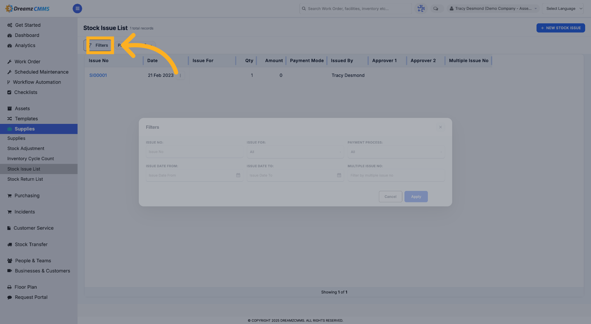 Open Filters Menu