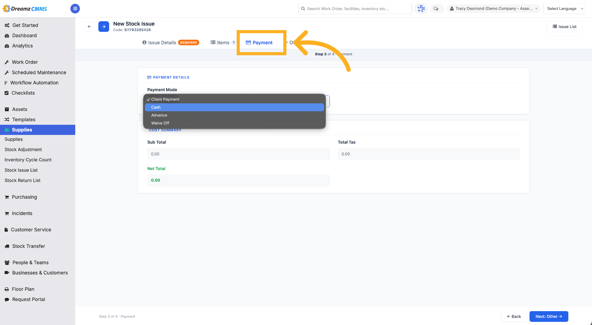 Open Payment Section