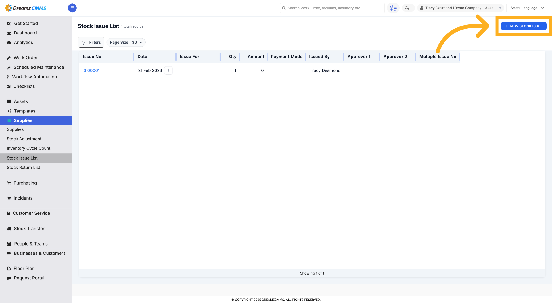 Create New Stock Issue