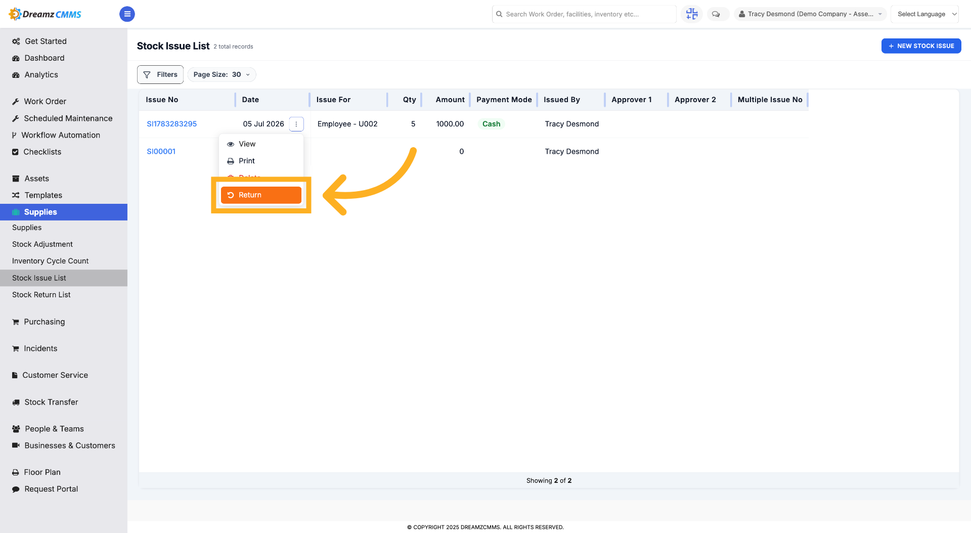 Access Return Section