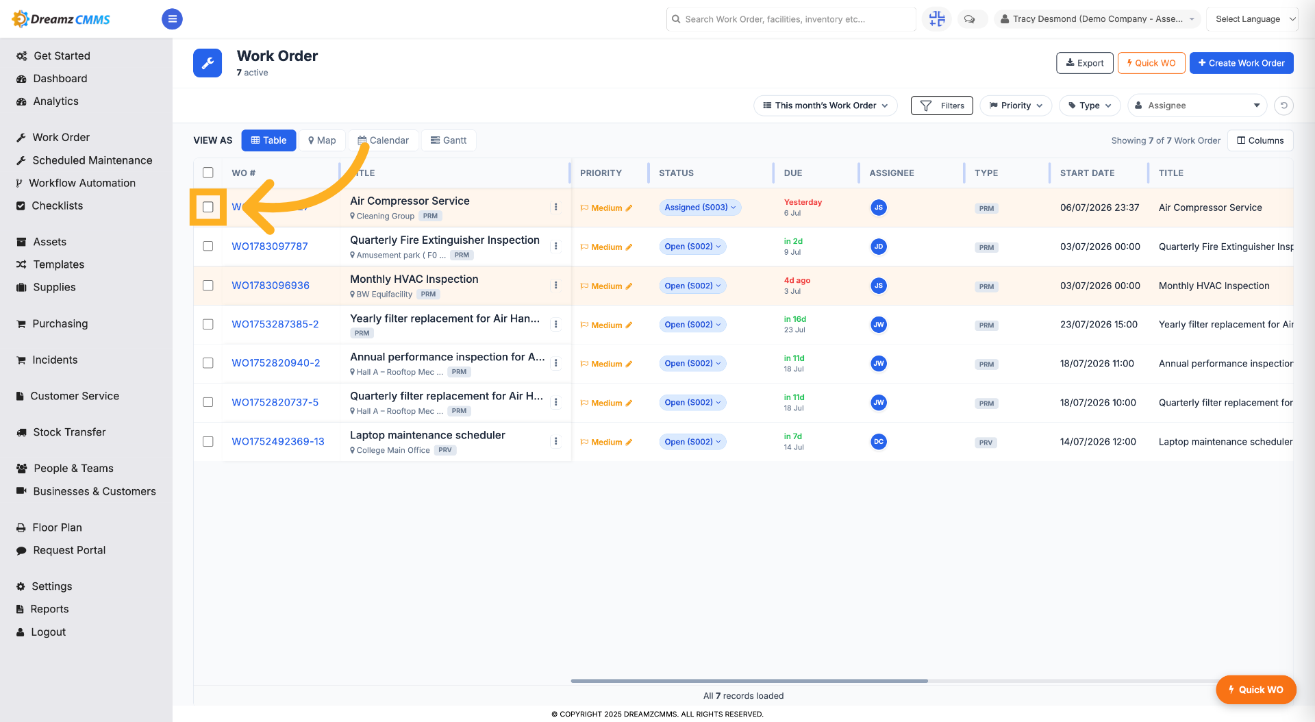 Select Work Order