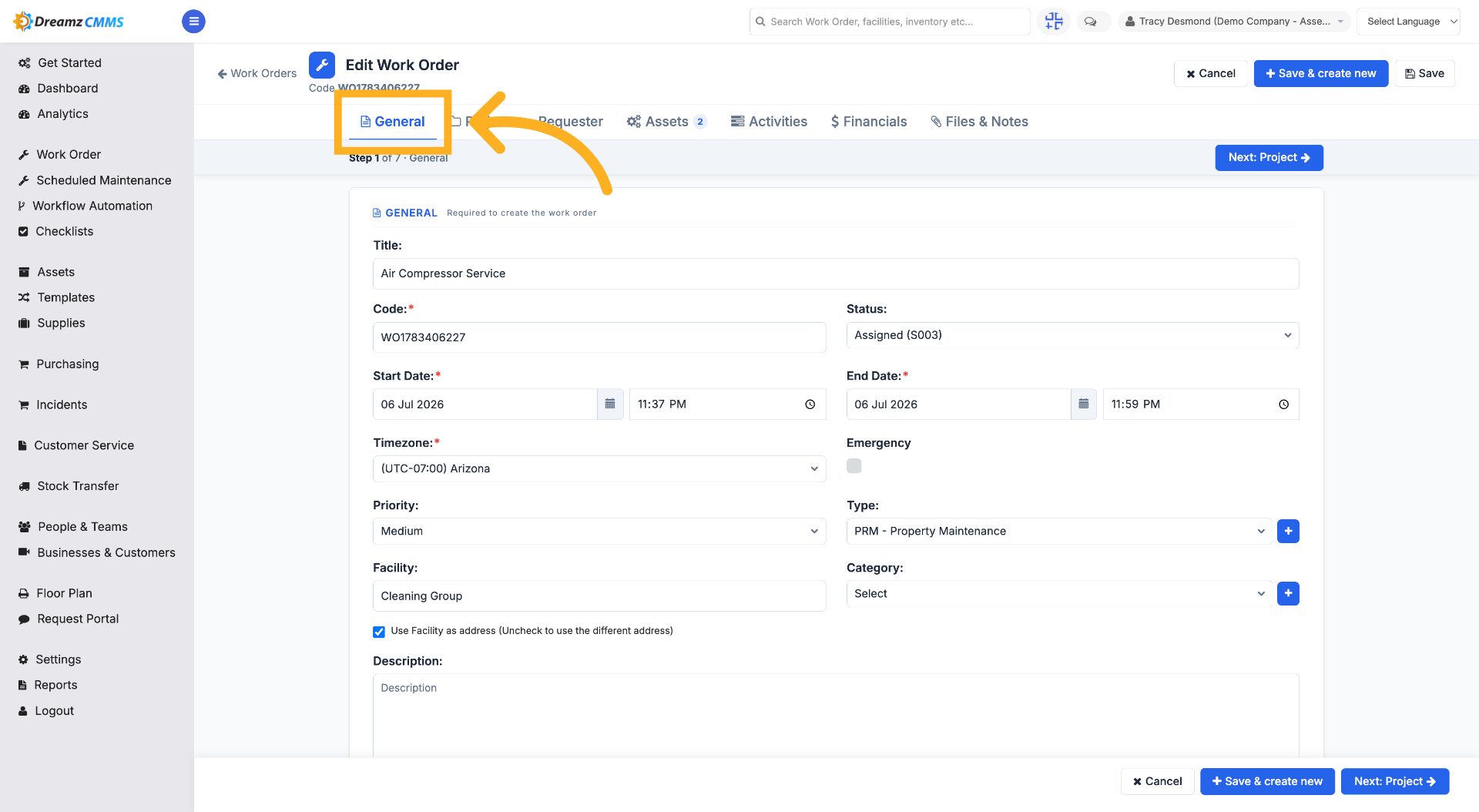 Access General Work Order Settings