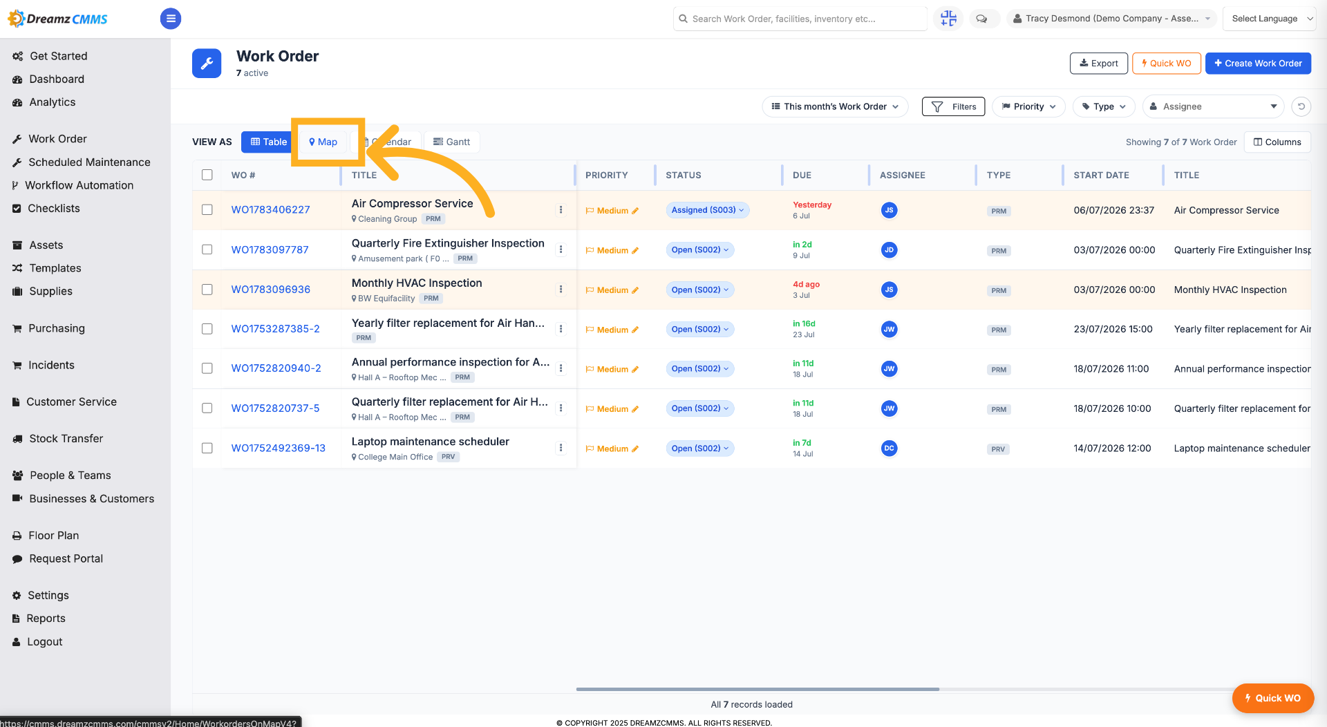Open Work Order Map View