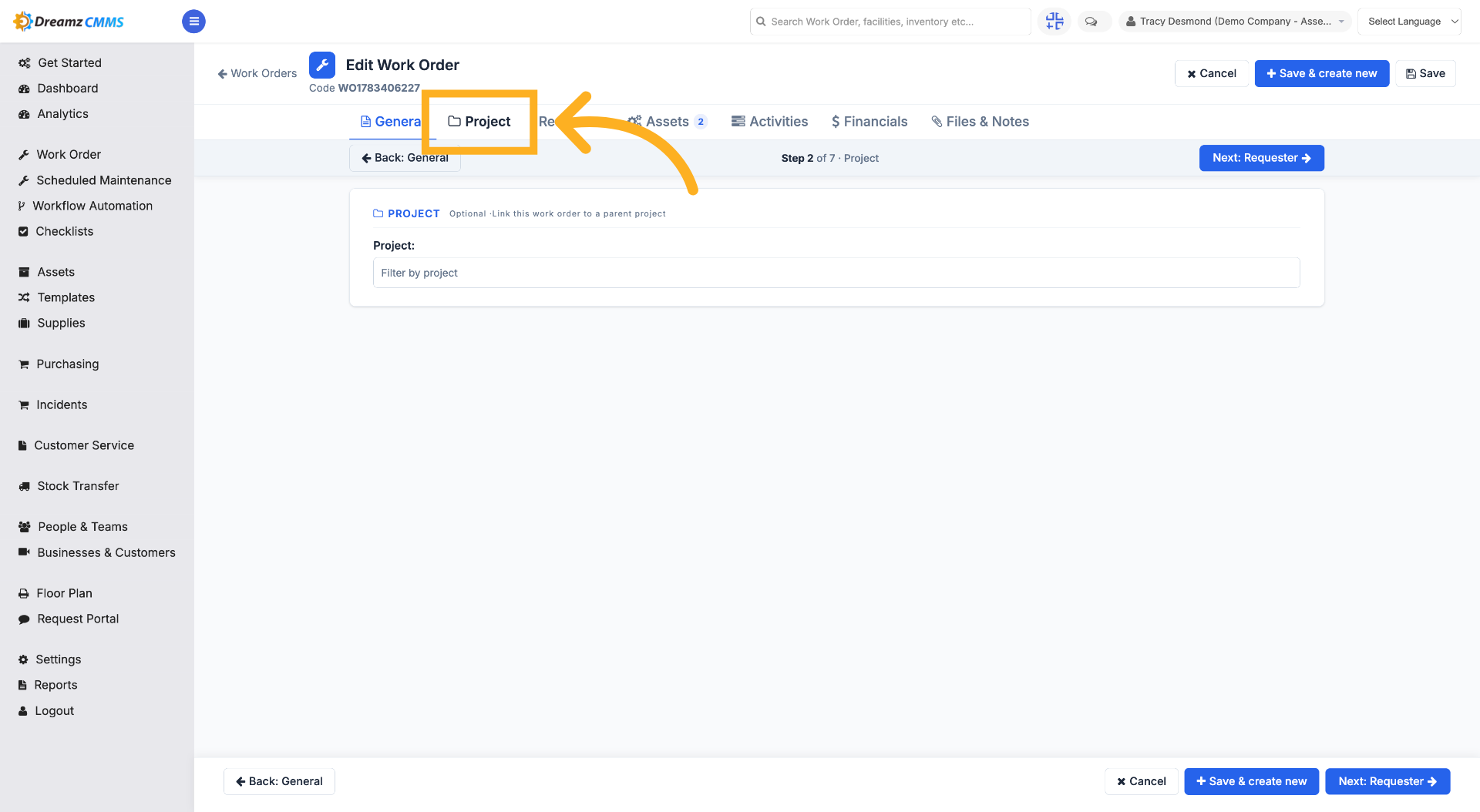 Open Project Tab