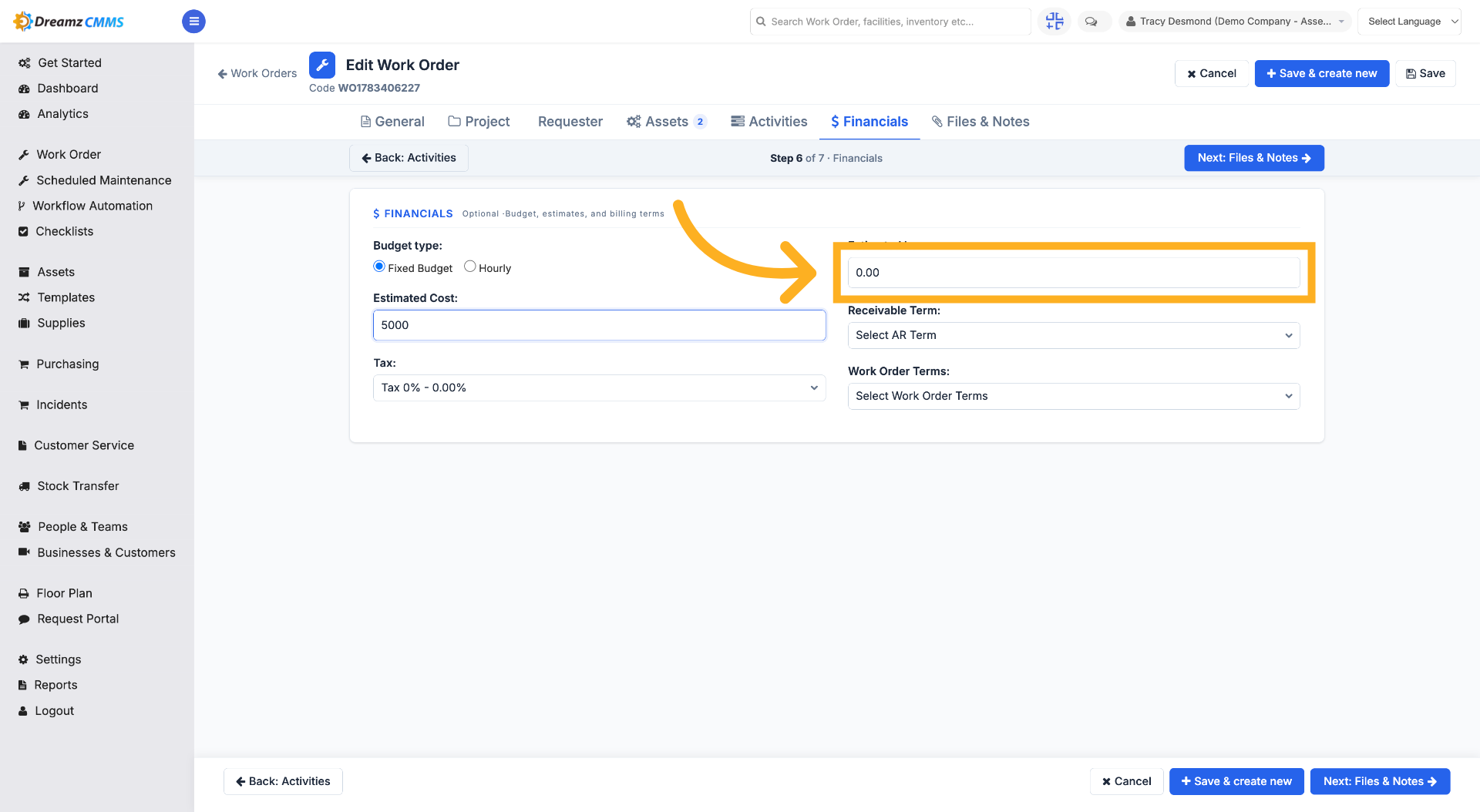 Select Estimated hours Field