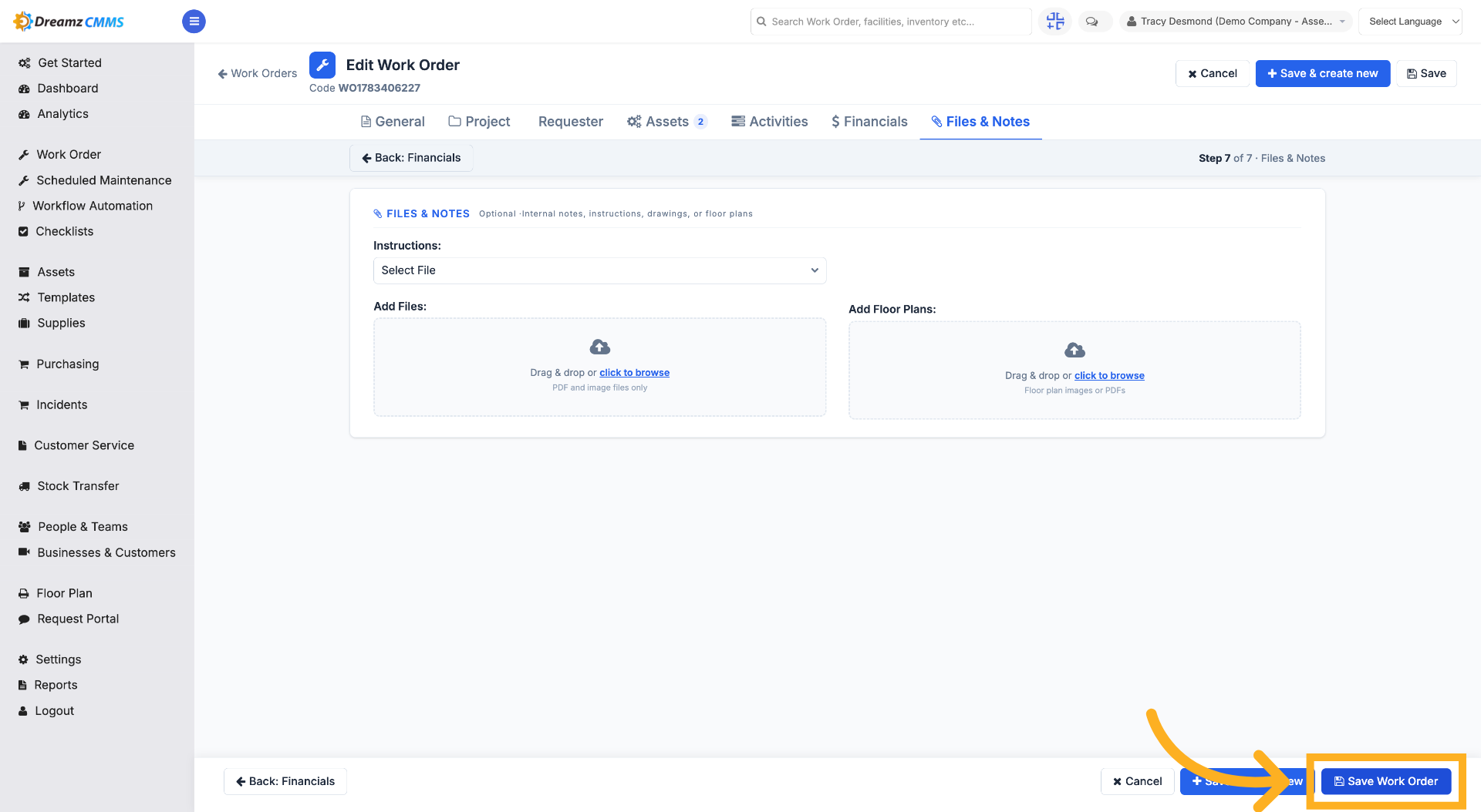 Save Work Order Changes
