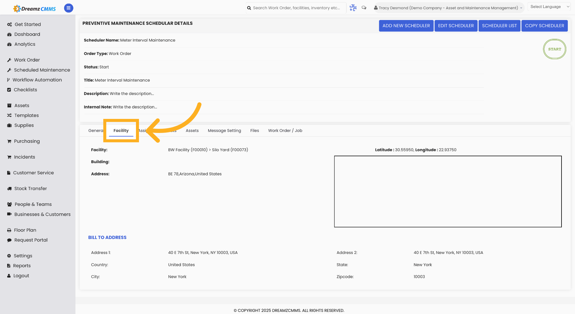 Select Facility Tab