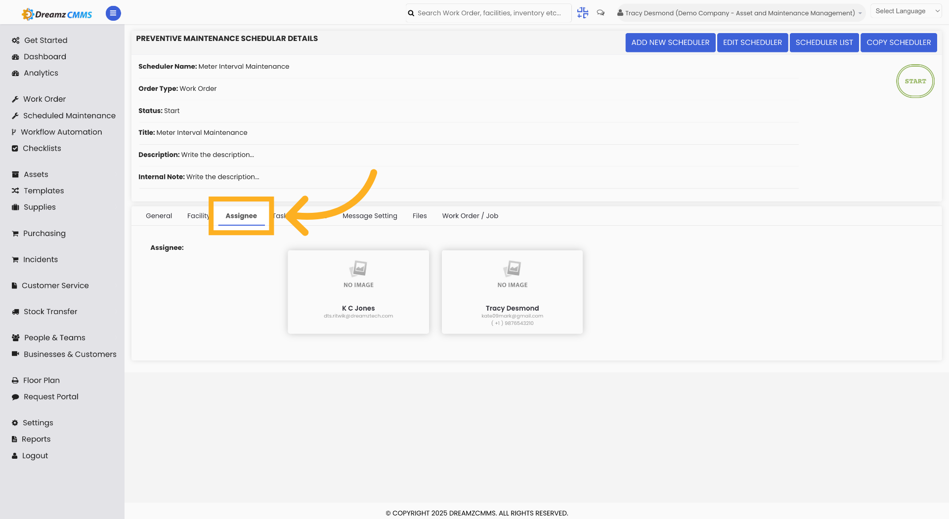 Open Assignee Tab