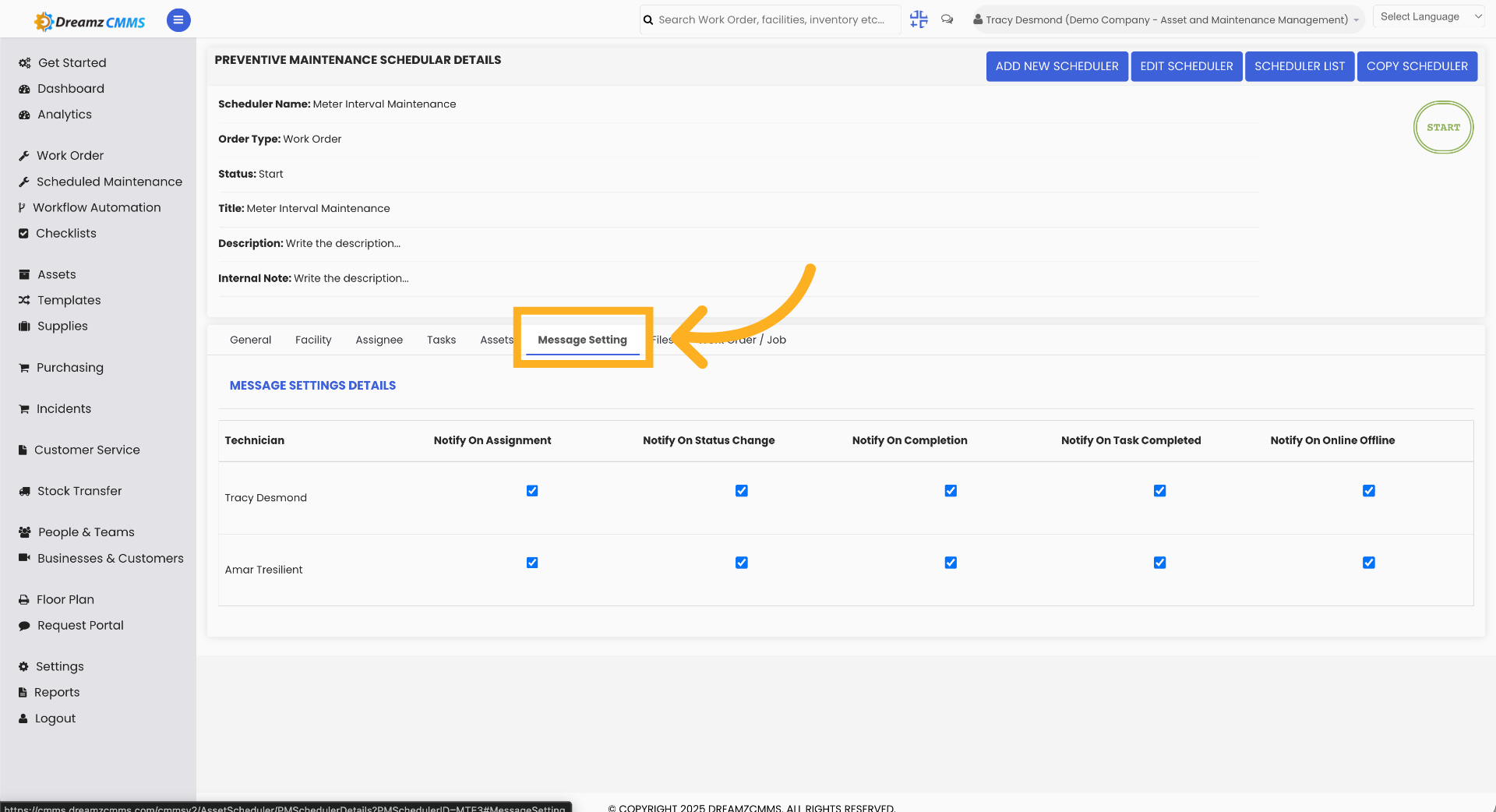 Open Message Settings