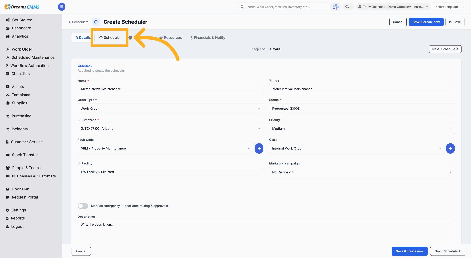Open Schedule Tab