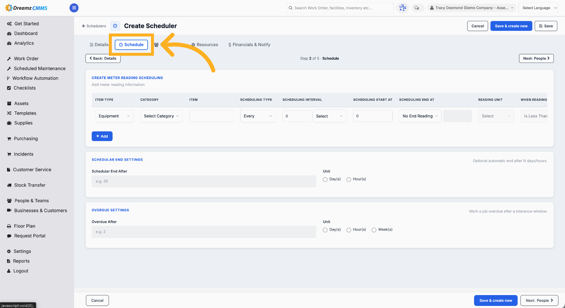 Open Schedule Settings