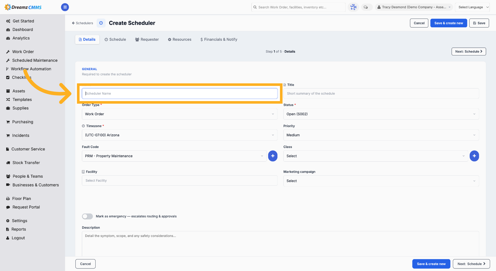 Select Scheduler Name Field
