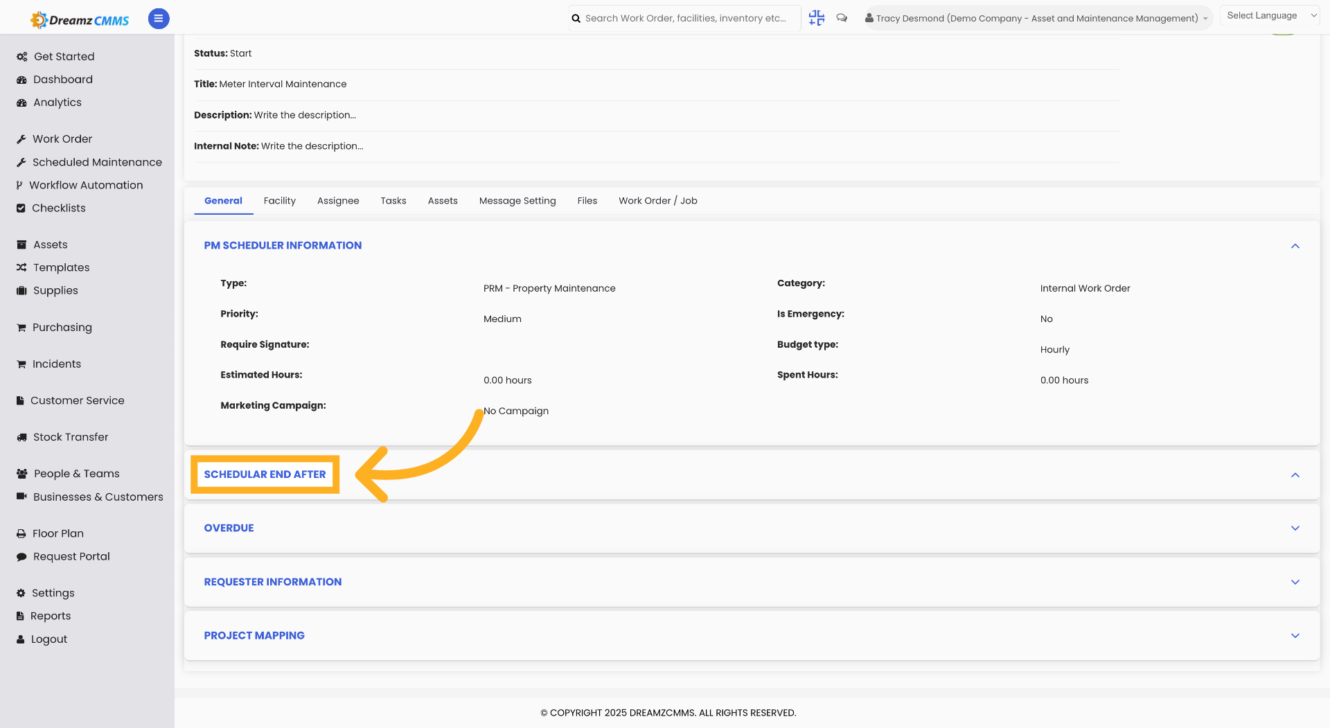 Open Scheduler End Settings