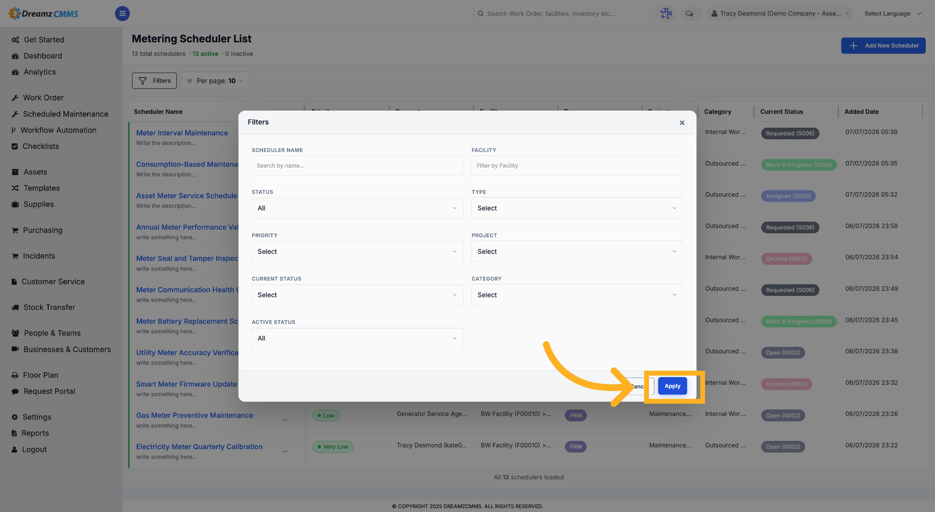 Apply Scheduler Filters