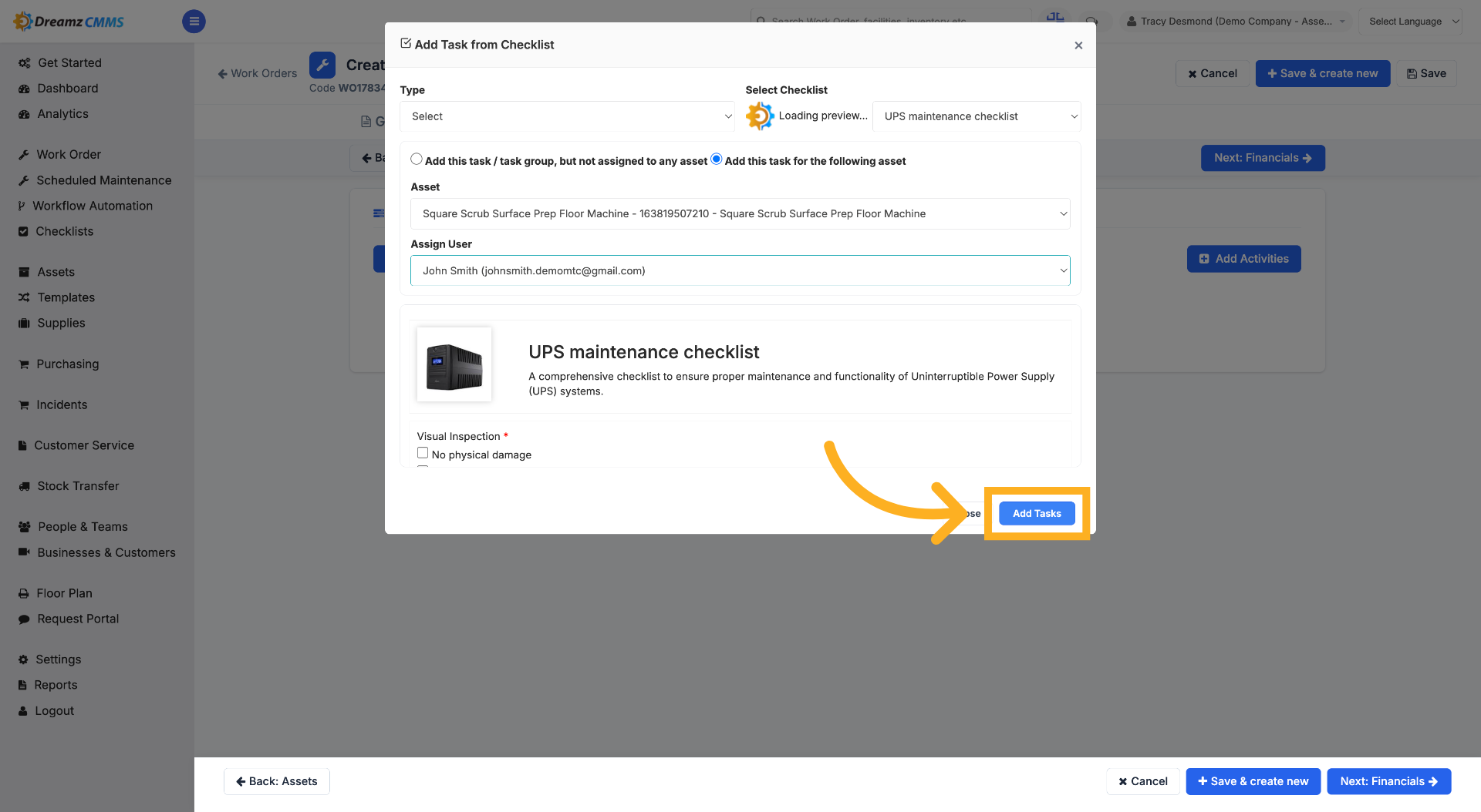 Add Tasks to Work Order