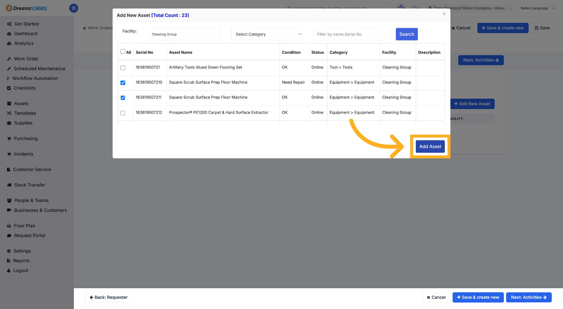 Add Asset to Work Order