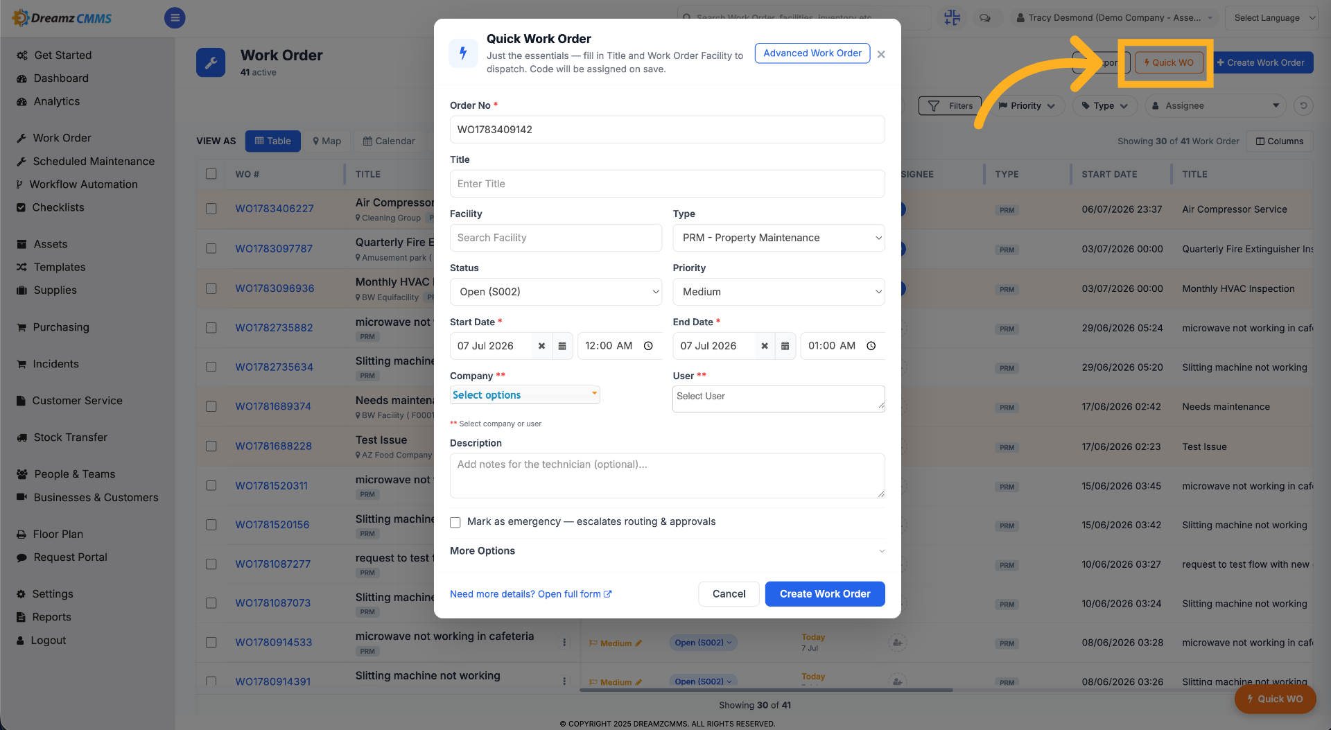 Access Quick Work Order