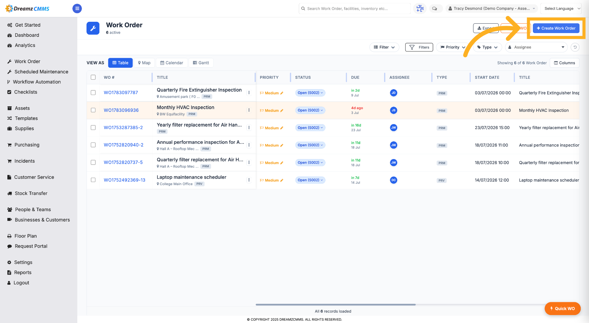 Initiate Work Order Creation