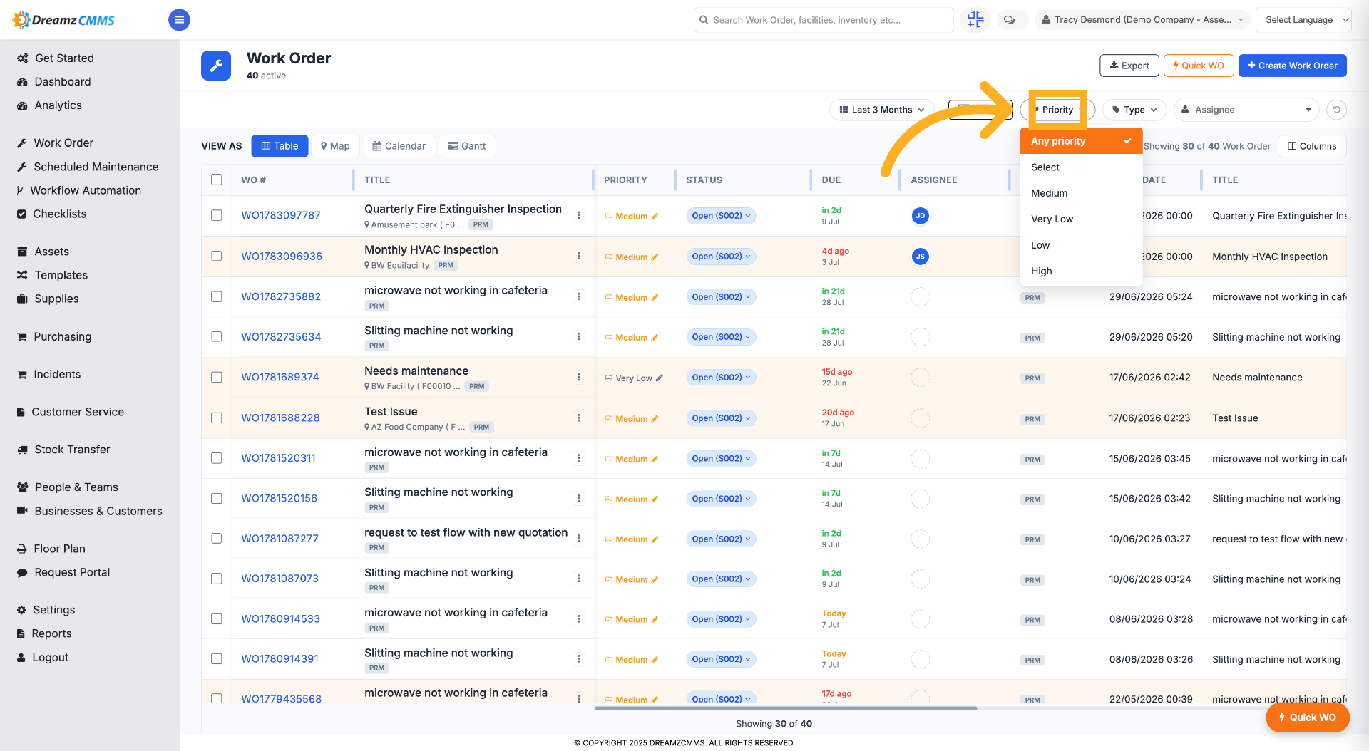 Sort Work Orders by Priority