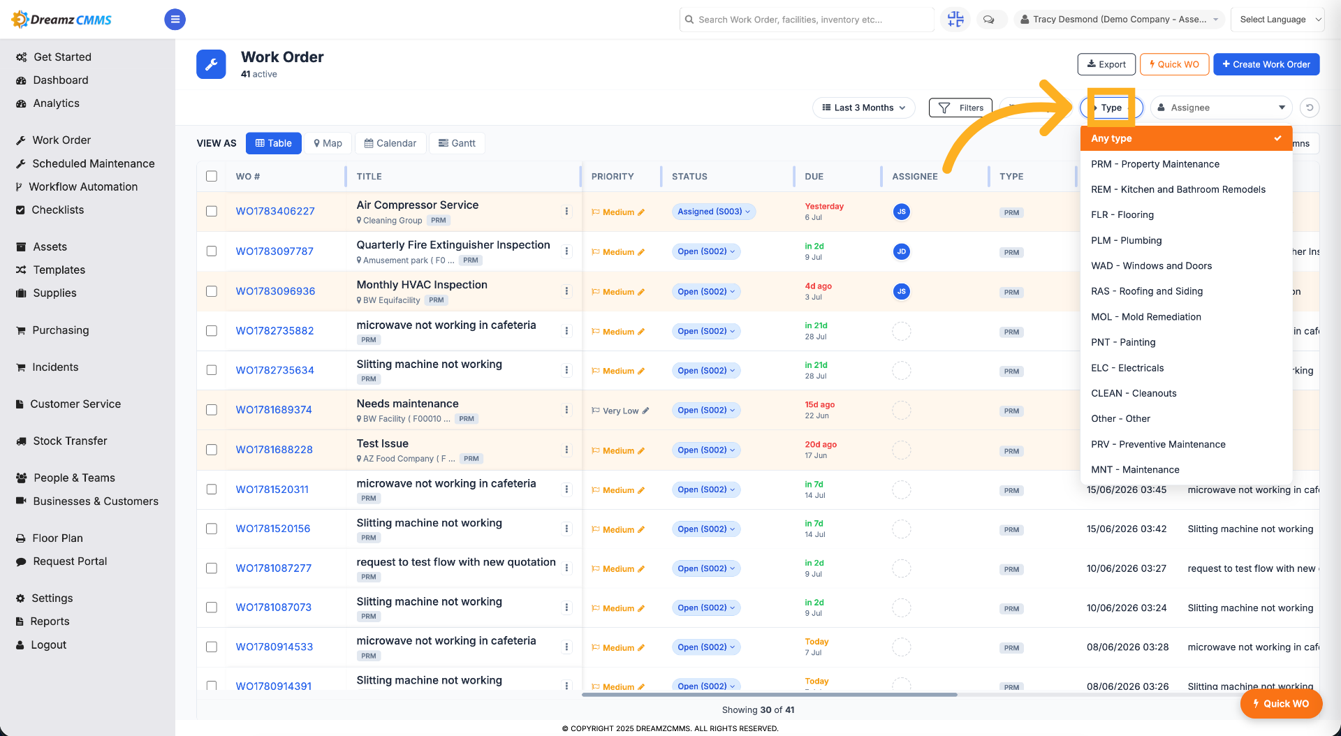 Sort Work Orders by Type