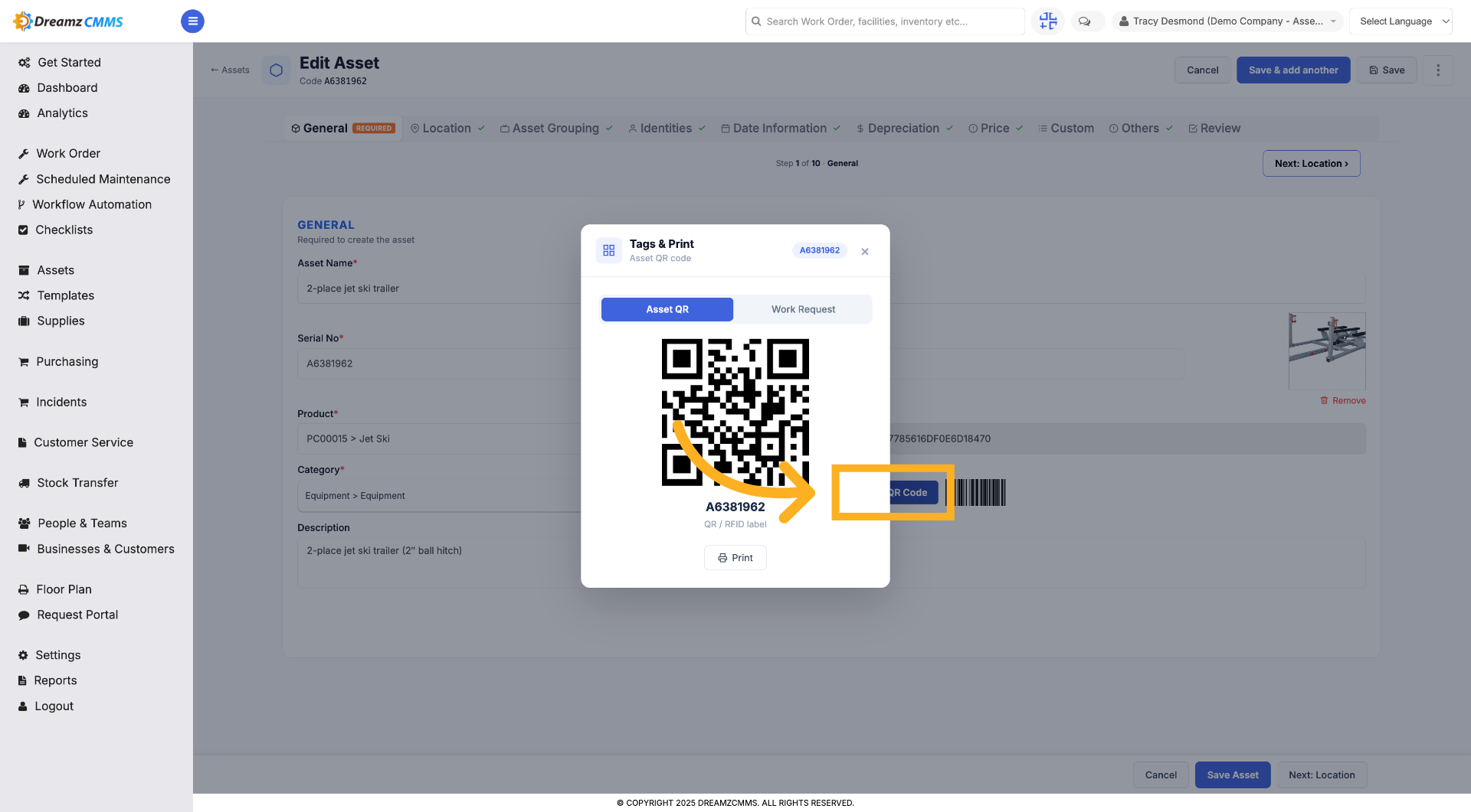 Display Asset QR Code