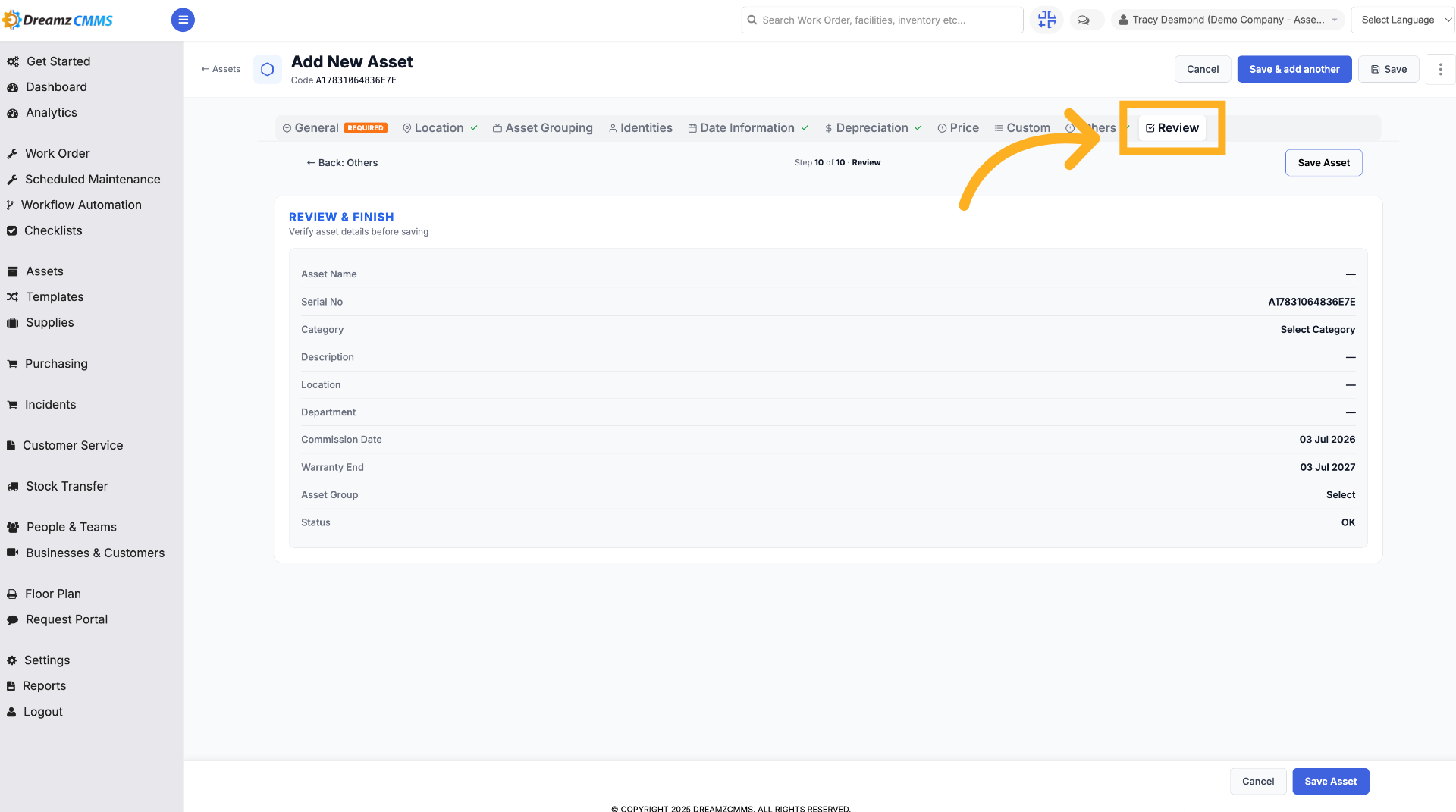 Review Asset Information