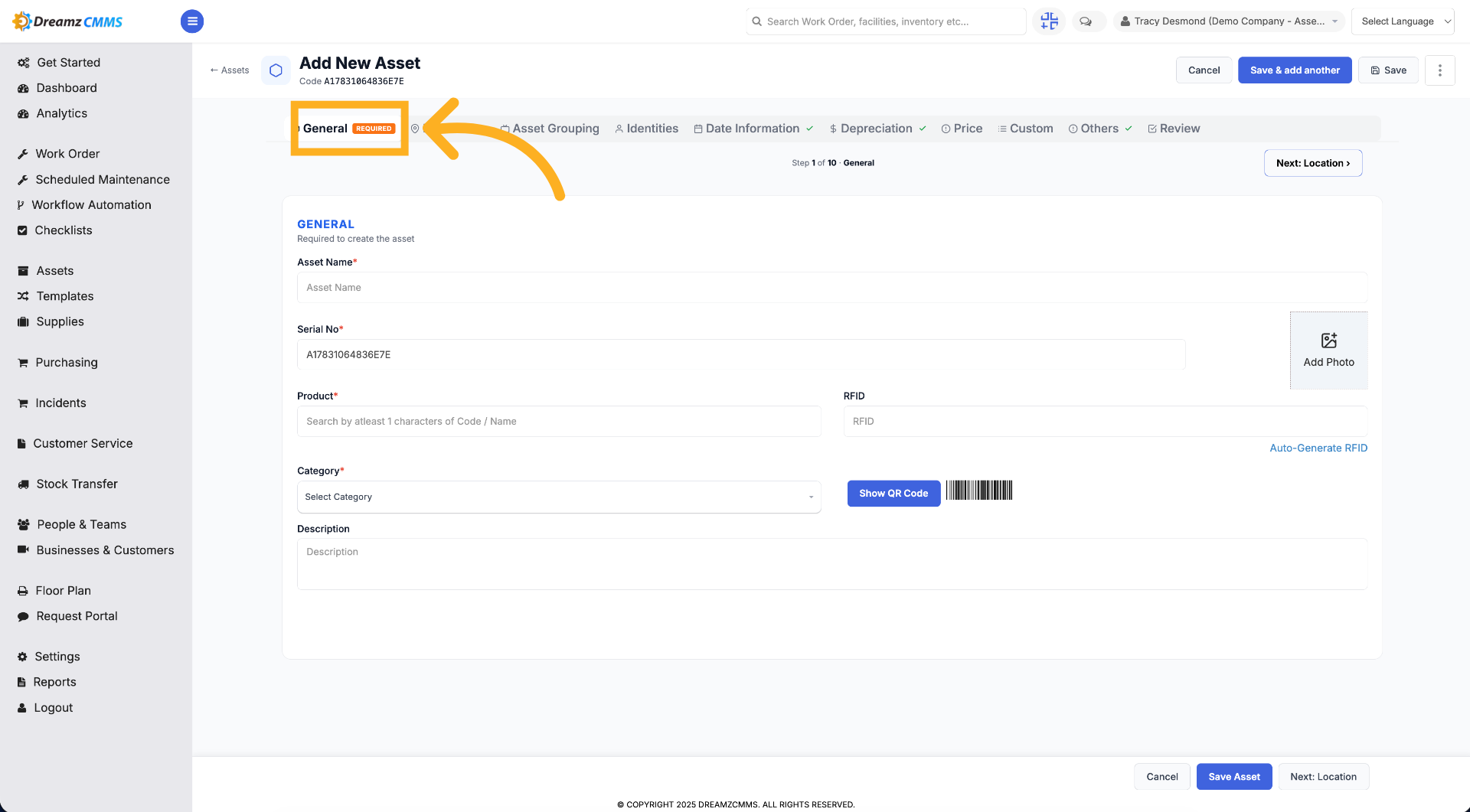 General tab view