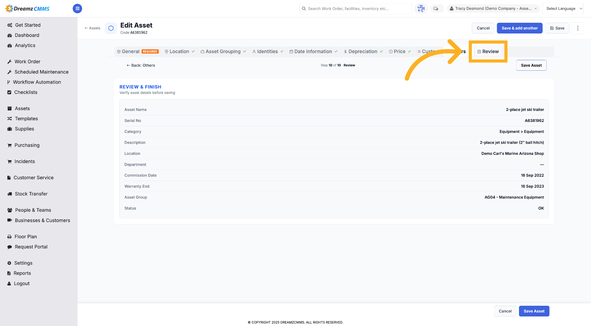 Review Asset Information
