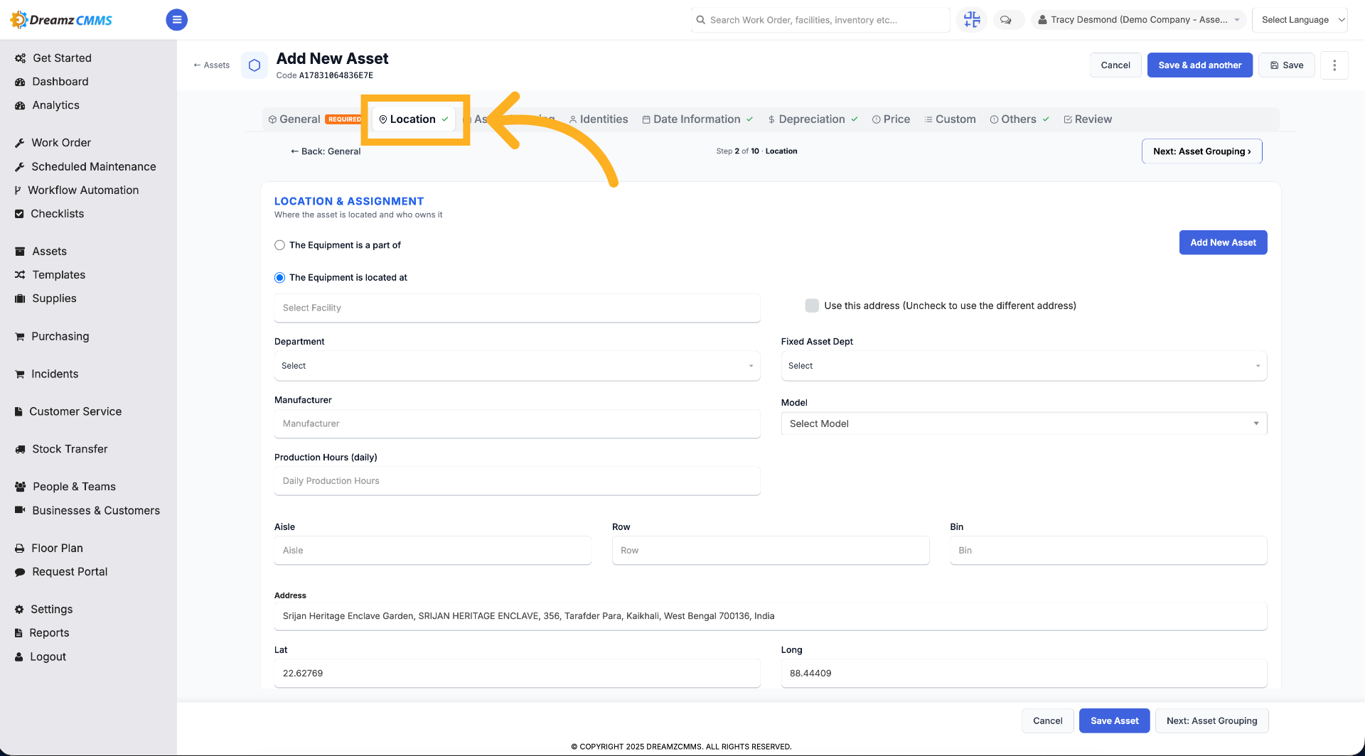 Set New Asset Location