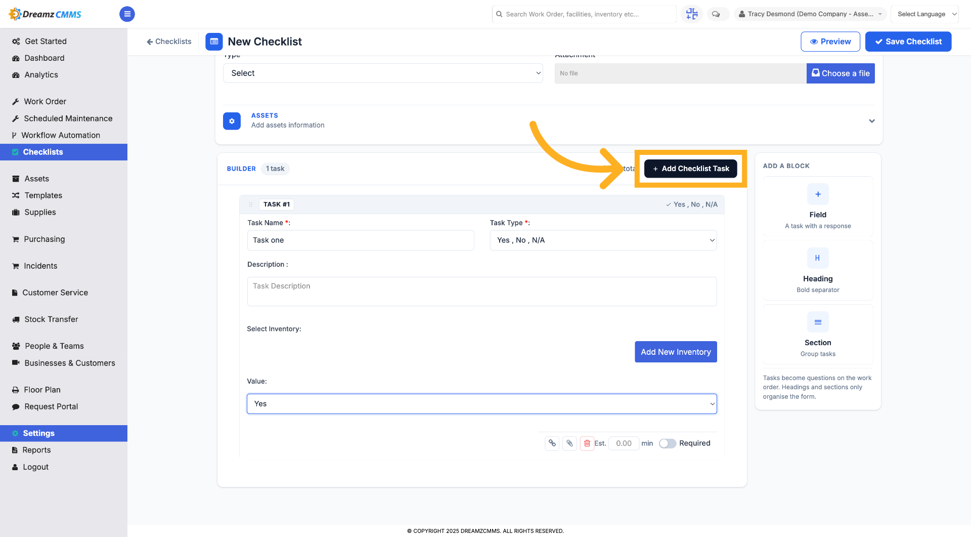 Add New Checklist Task