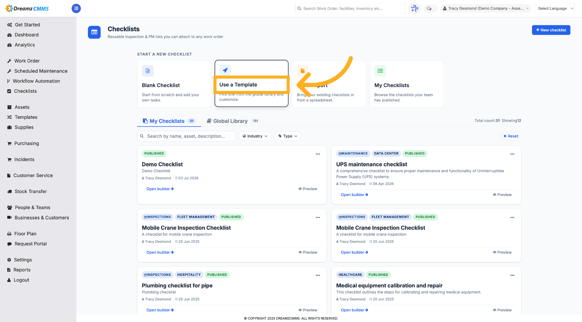 Use Checklist Template