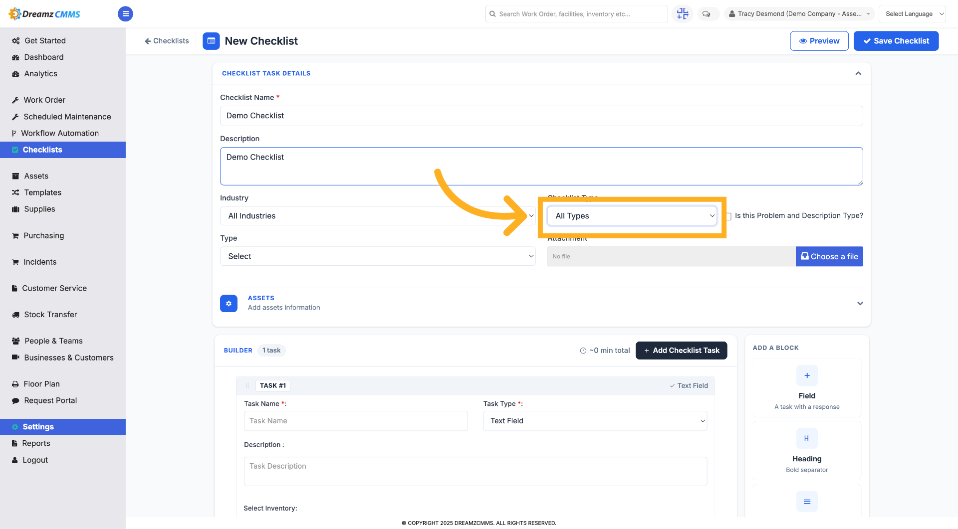 Choose Checklist Type