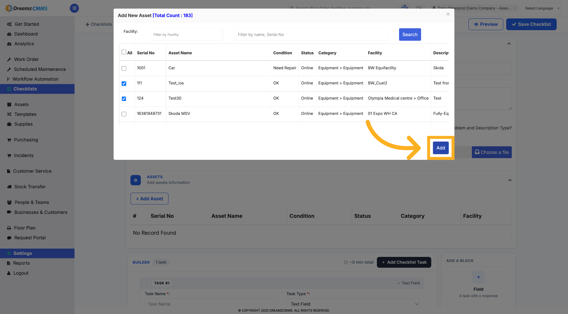Confirm Asset Addition