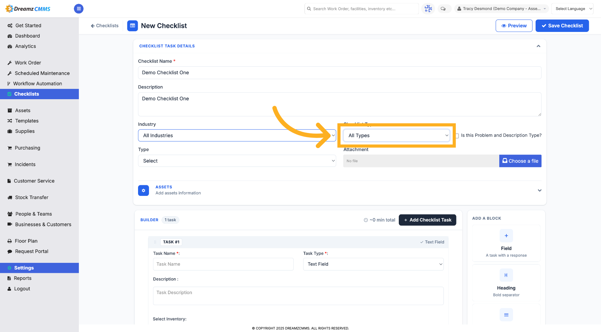 Choose Checklist Type