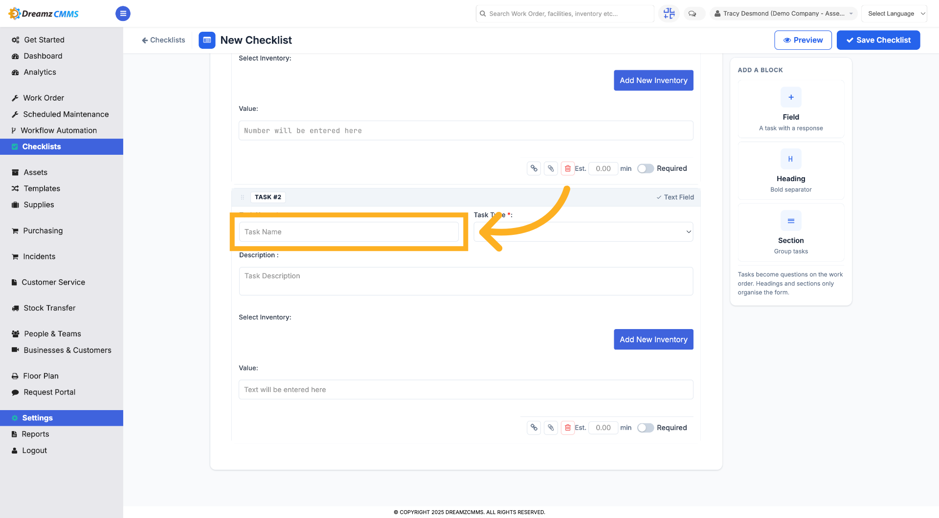 Select Next Task Name Field