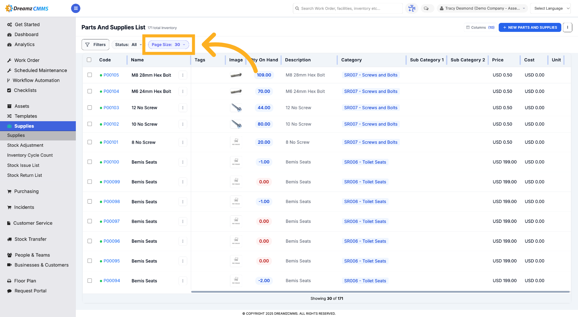 Change Page Size